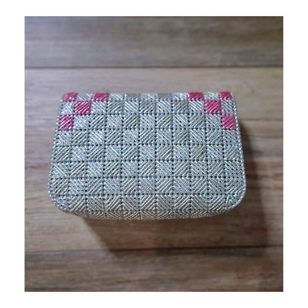 Vintage Handmade Plastic Canvas Needlepoint Clutch Bag with Metallic‎ Swan Clasp